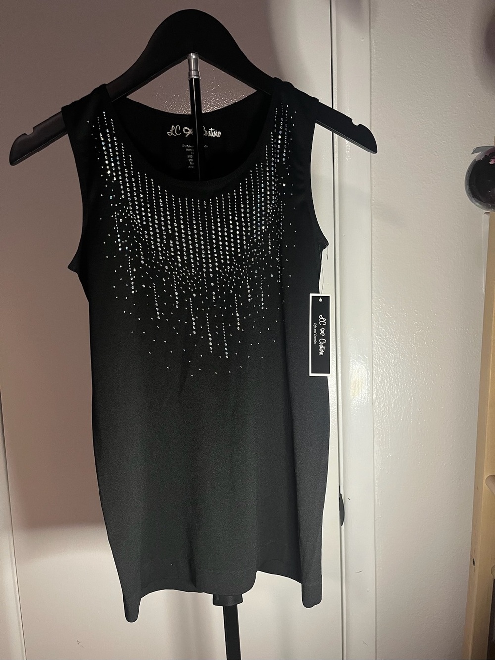LC Lauren Conrad Black Tank Top with Rhinestone Fringe